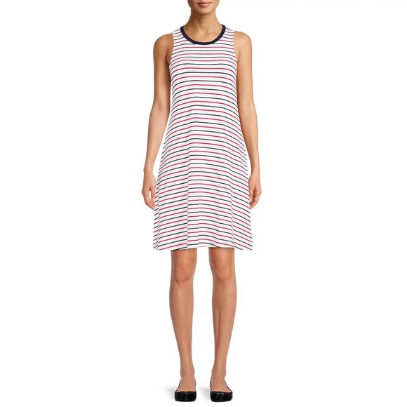 TIME AND TRU womens sleeveless knit dress striped white,blue,red S(4-6) w-108 - Picture 1 of 4